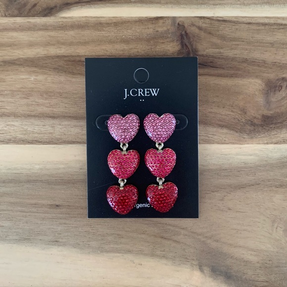 J Crew Jcrew pave triple heart earrings jewelry gift NWT - Picture 1 of 7